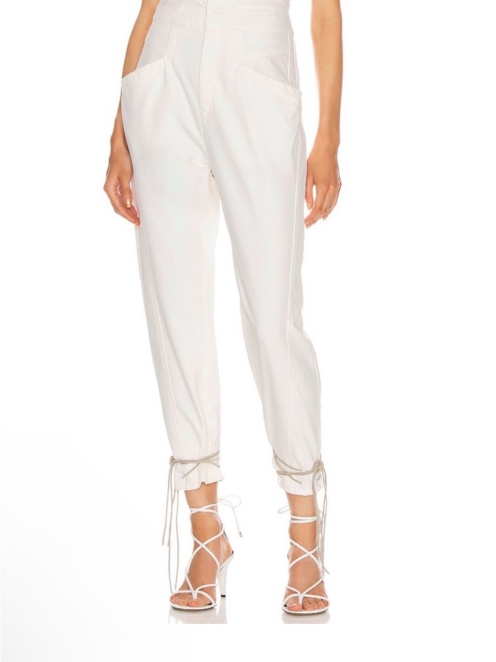 Isabel Marant Nubaja White High Rise Tapered Lace Up Denim Jeans Sz 36 NWT $560